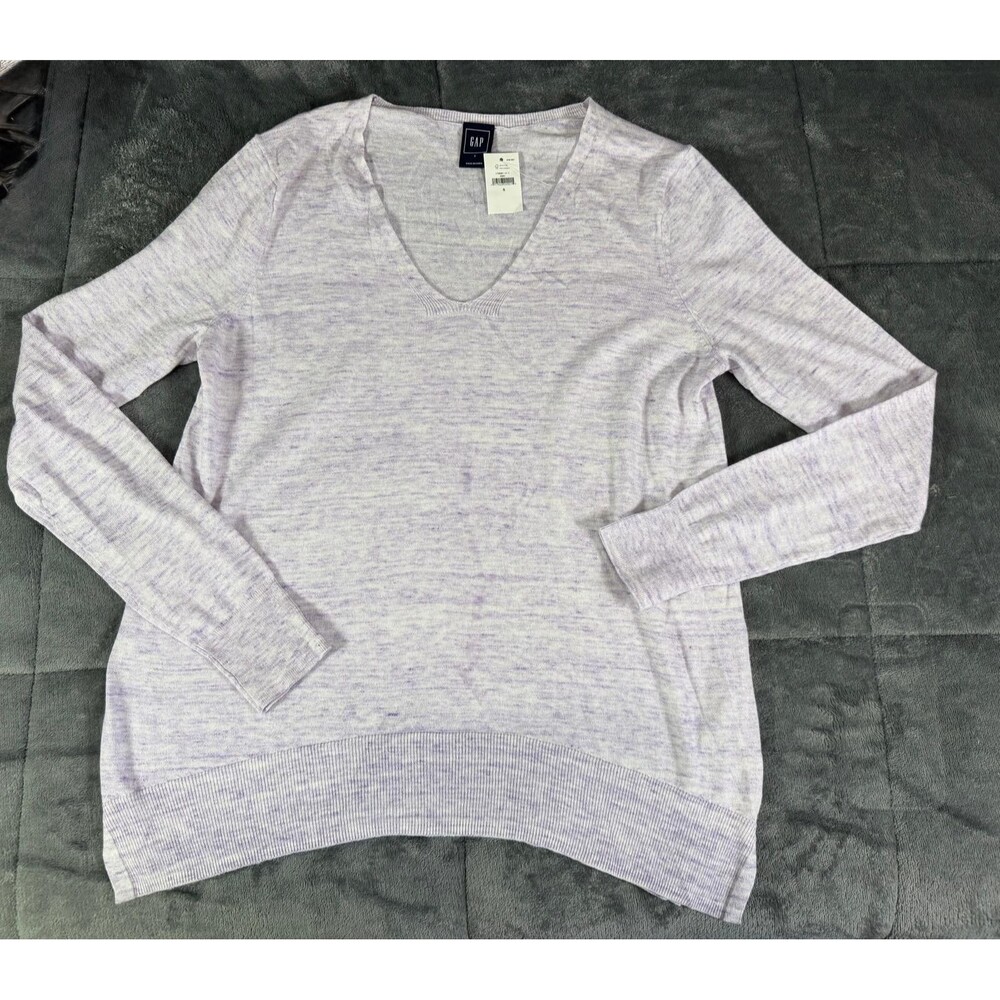 GAP Sweater Womens Small S Purple V-Neck Long Sleeve 100% Cotton NWT Lightweight - Picture 3 of 7